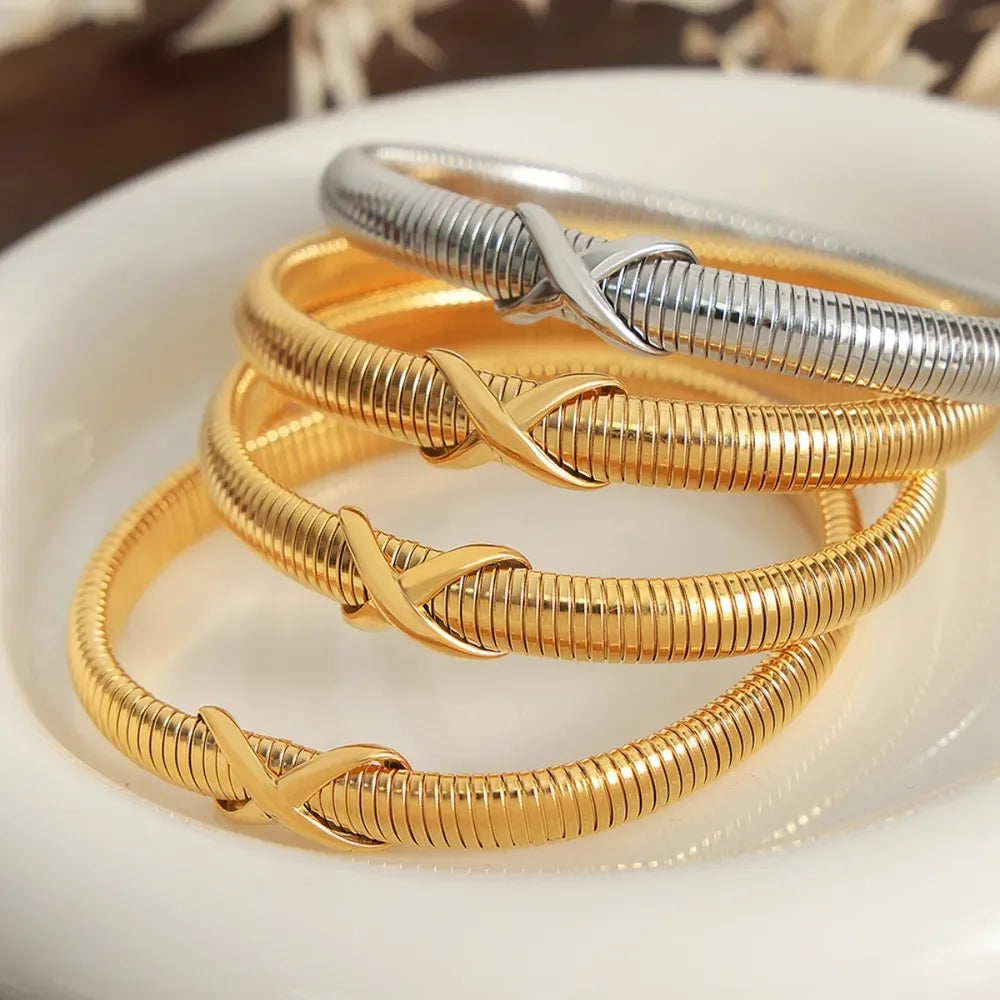 18K Gold Plated Titanium Steel Spring Shape Bracelet - Southern Shores Clothing