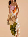 Floral Print Single Shoulder Maxi Dress Silhouette - Southern Shores Clothing