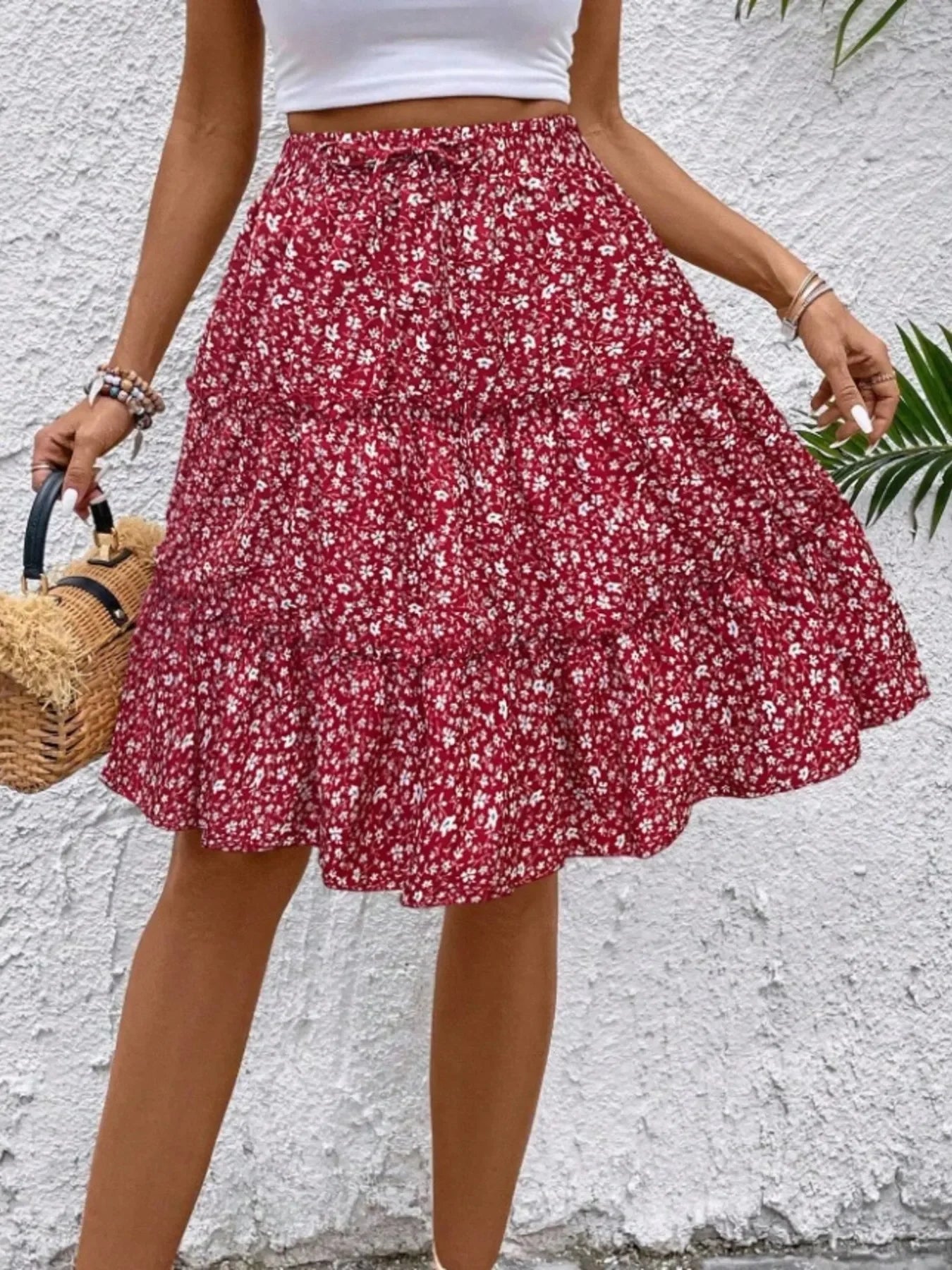Floral Print Midi Skirt Lightweight Fabric - Southern Shores Clothing