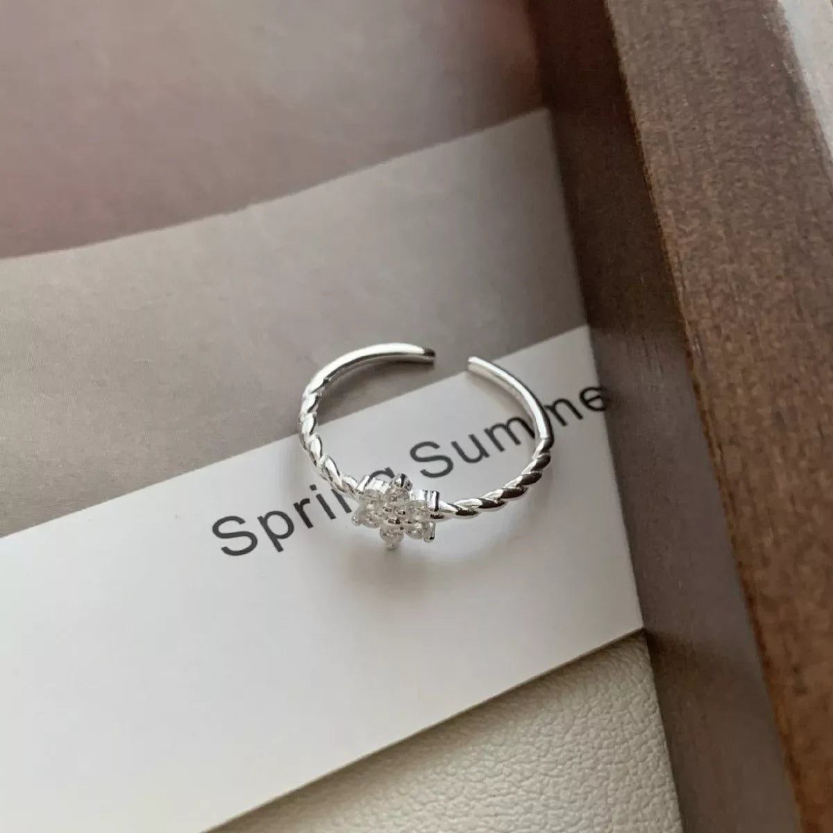 Sterling Silver Zircon Flower Ring With Open Band Design - Southern Shores Clothing