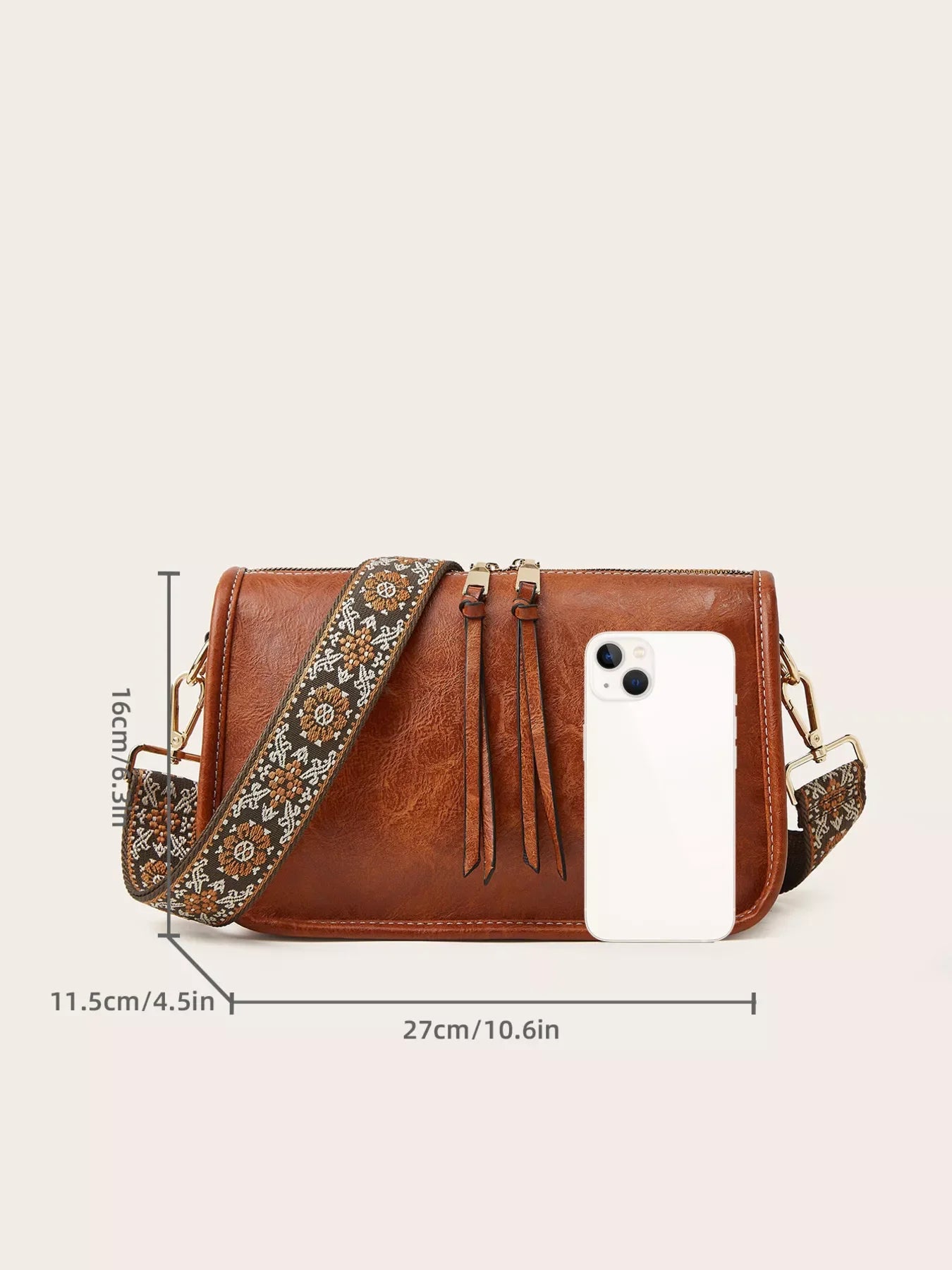 Vintage Style Patterned Strap Crossbody Bag - Southern Shores Clothing