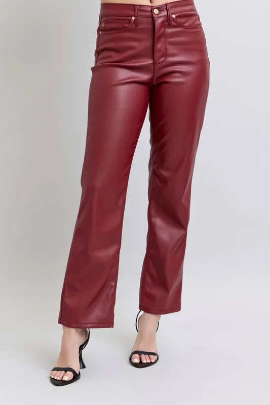 Southern Shores Tummy Control Faux Leather Straight Pants Plus Size