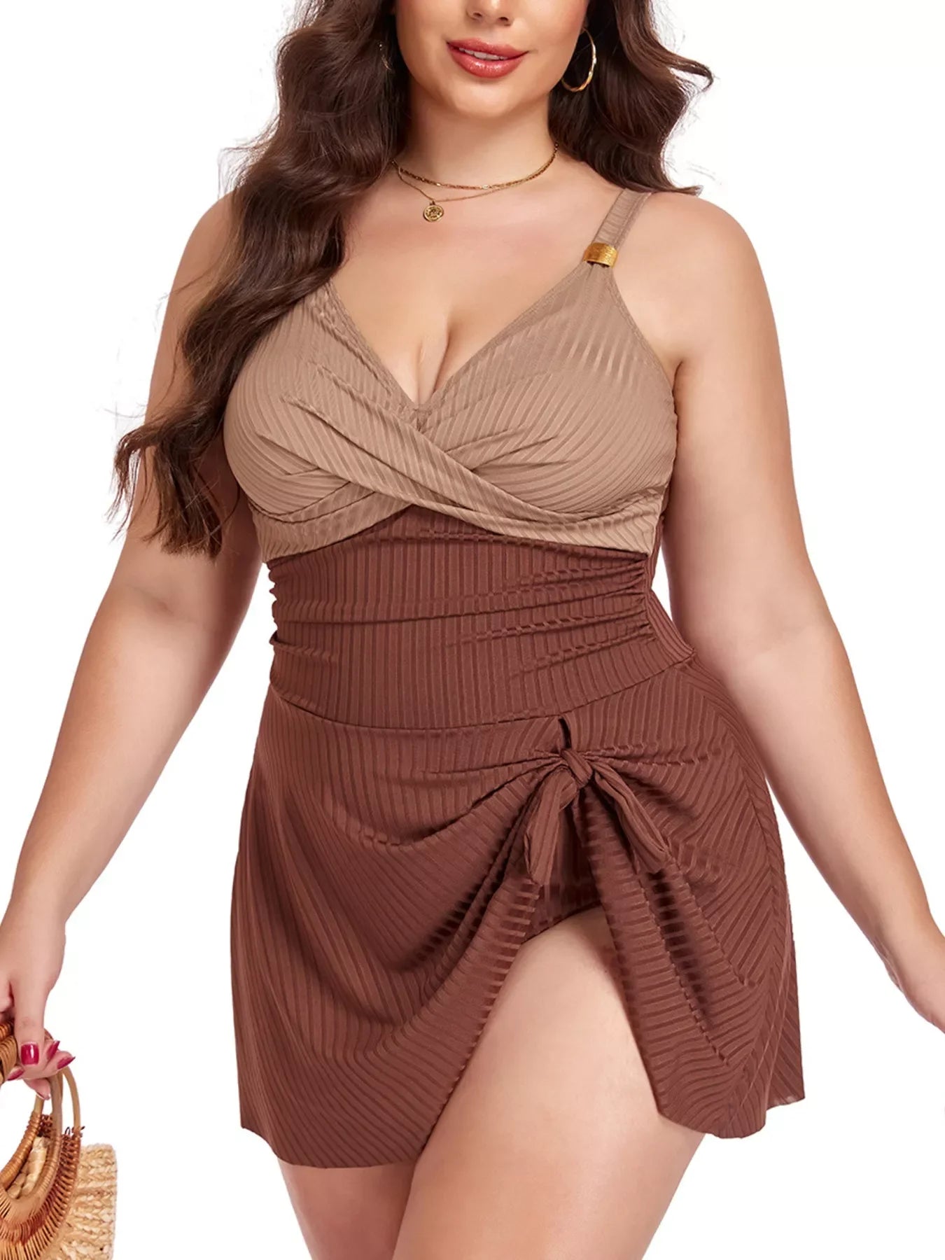 Plus Ruched One Piece Swim Dress With Removable Padding - Southern Shores Clothing