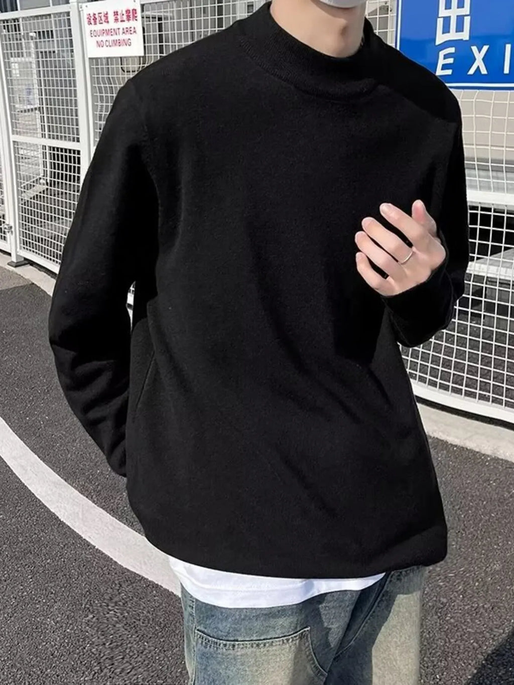 Men's Plus Size Mock Neck Long Sleeve Knit Top