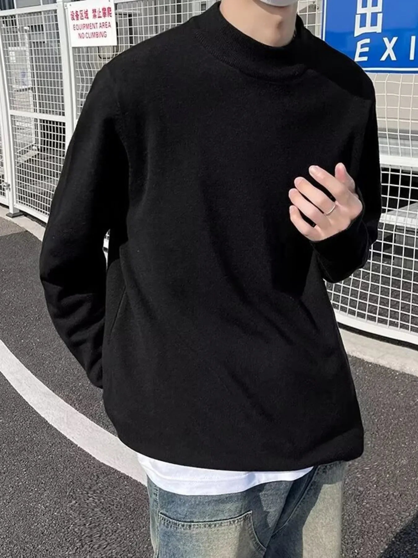 Men's Plus Size Mock Neck Long Sleeve Knit Top