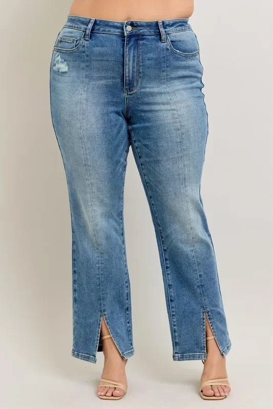 Plus Size High Waist Vintage Wash Straight Jeans Coastal Style