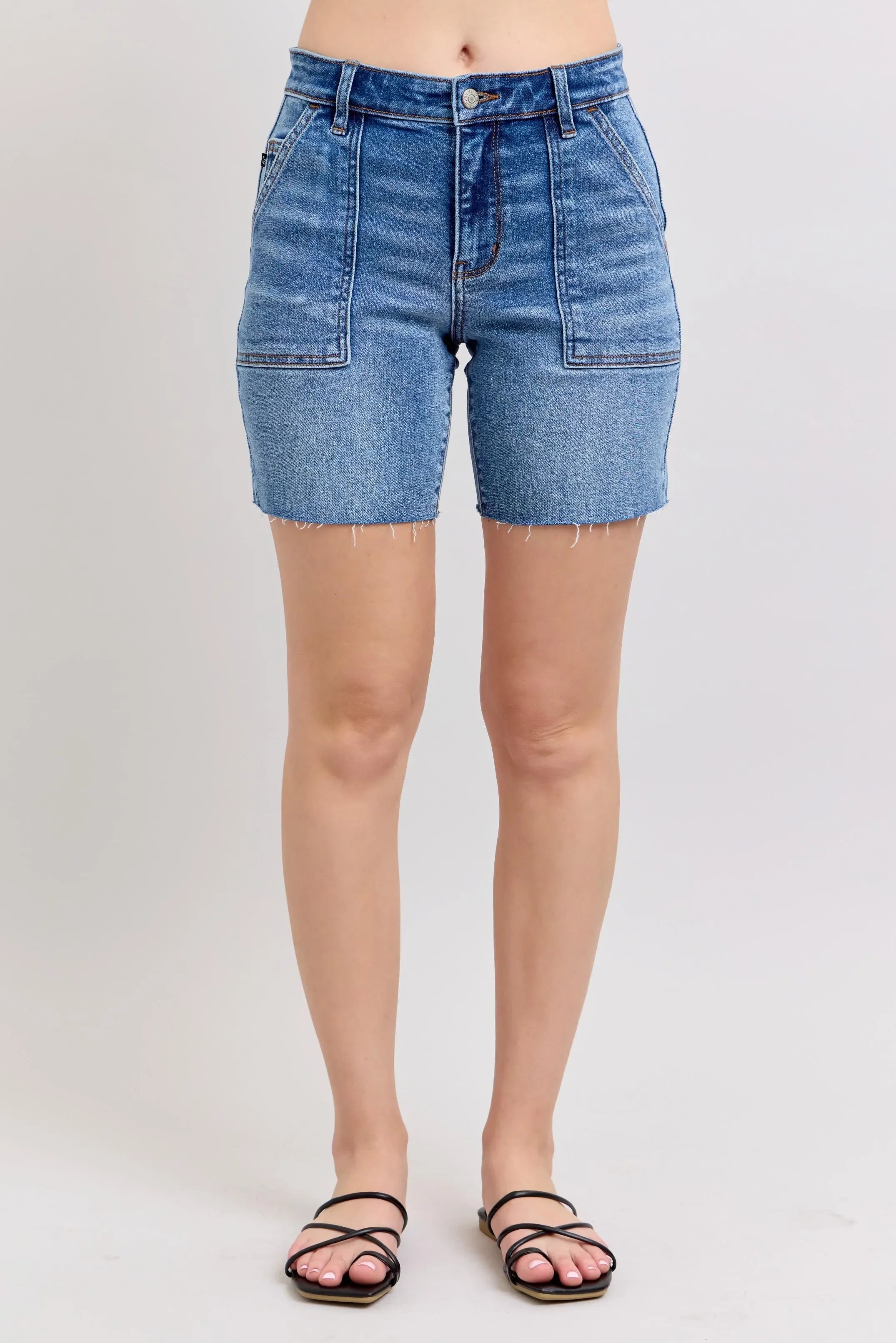 Plus Size Mid Rise Bermuda Shorts With Back Flap Pockets - Southern Shores Clothing