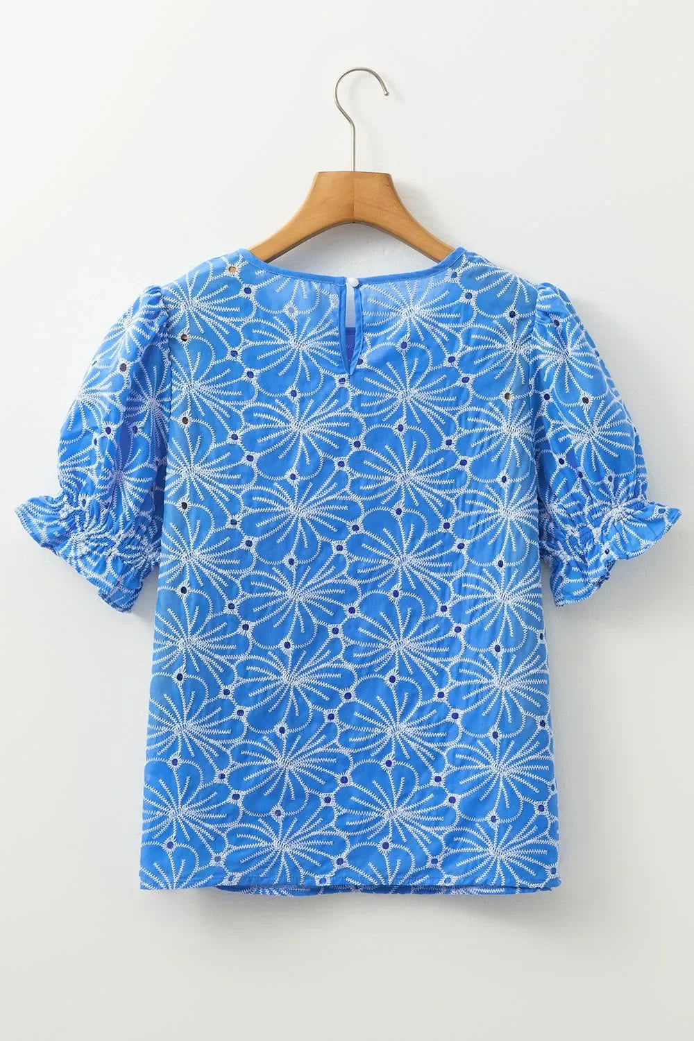 Eyelet Flower Embroidery Flounce Sleeve Blouse - Southern Shores Clothing