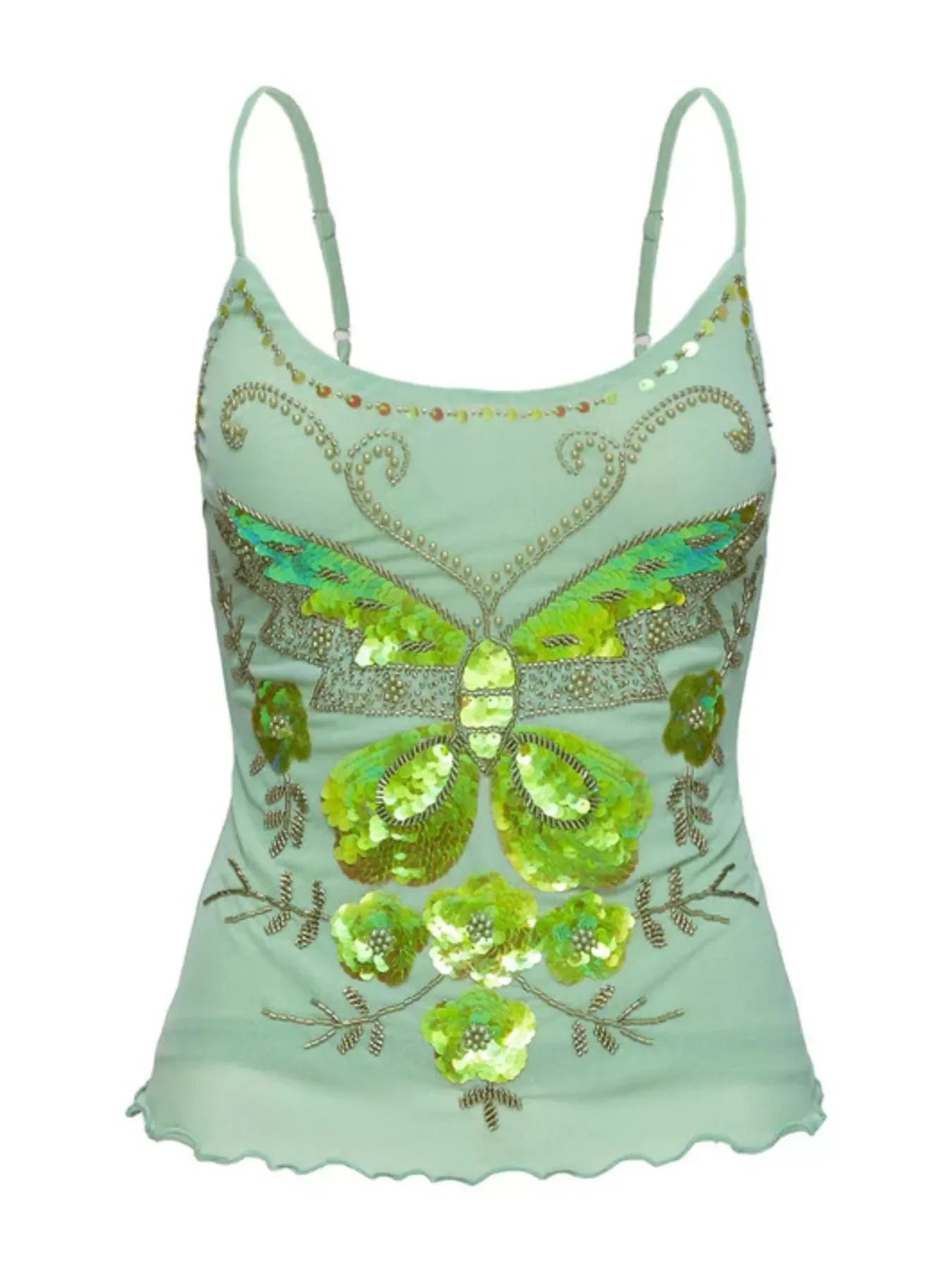 Butterfly Embellished Slim Fit Cami With Embroidery And Sequins - Southern Shores Clothing