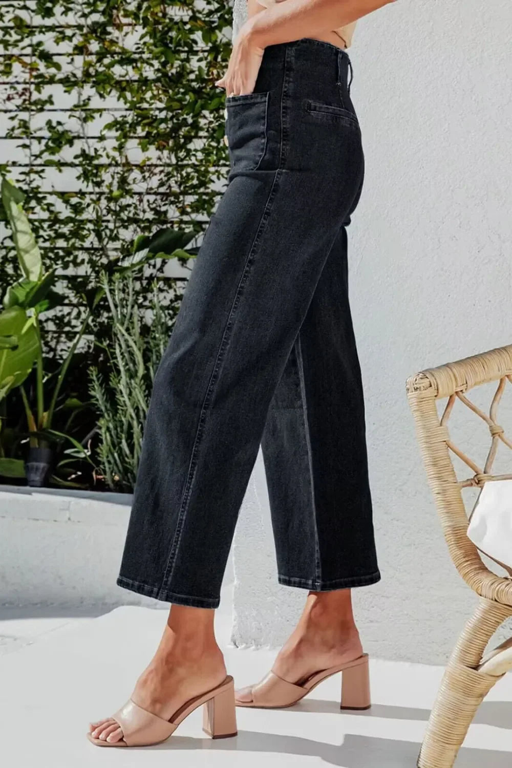 Savannah Inspired Button Fly Cropped Wide Leg Denim Jeans - Southern Shores Clothing