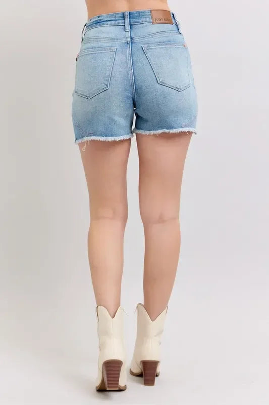 Plus Size High Waist Western Embroidered Cutoff Denim Shorts - Southern Shores Clothing