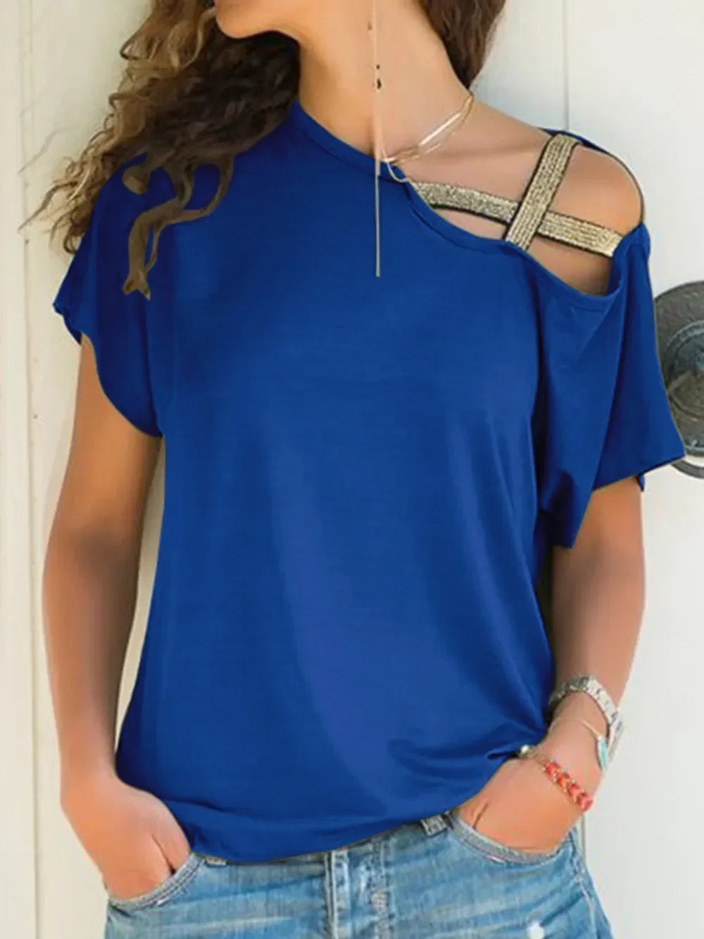 Asymmetrical Neck Short Sleeve T-Shirt - Southern Shores Clothing
