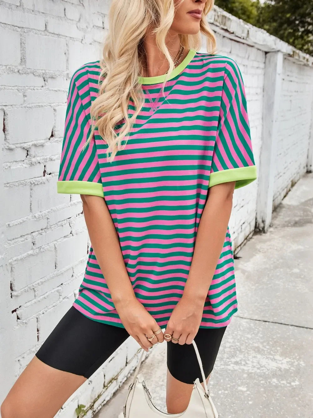 Lovelet Striped Round Neck Half Sleeve T-Shirt - Southern Shores Clothing