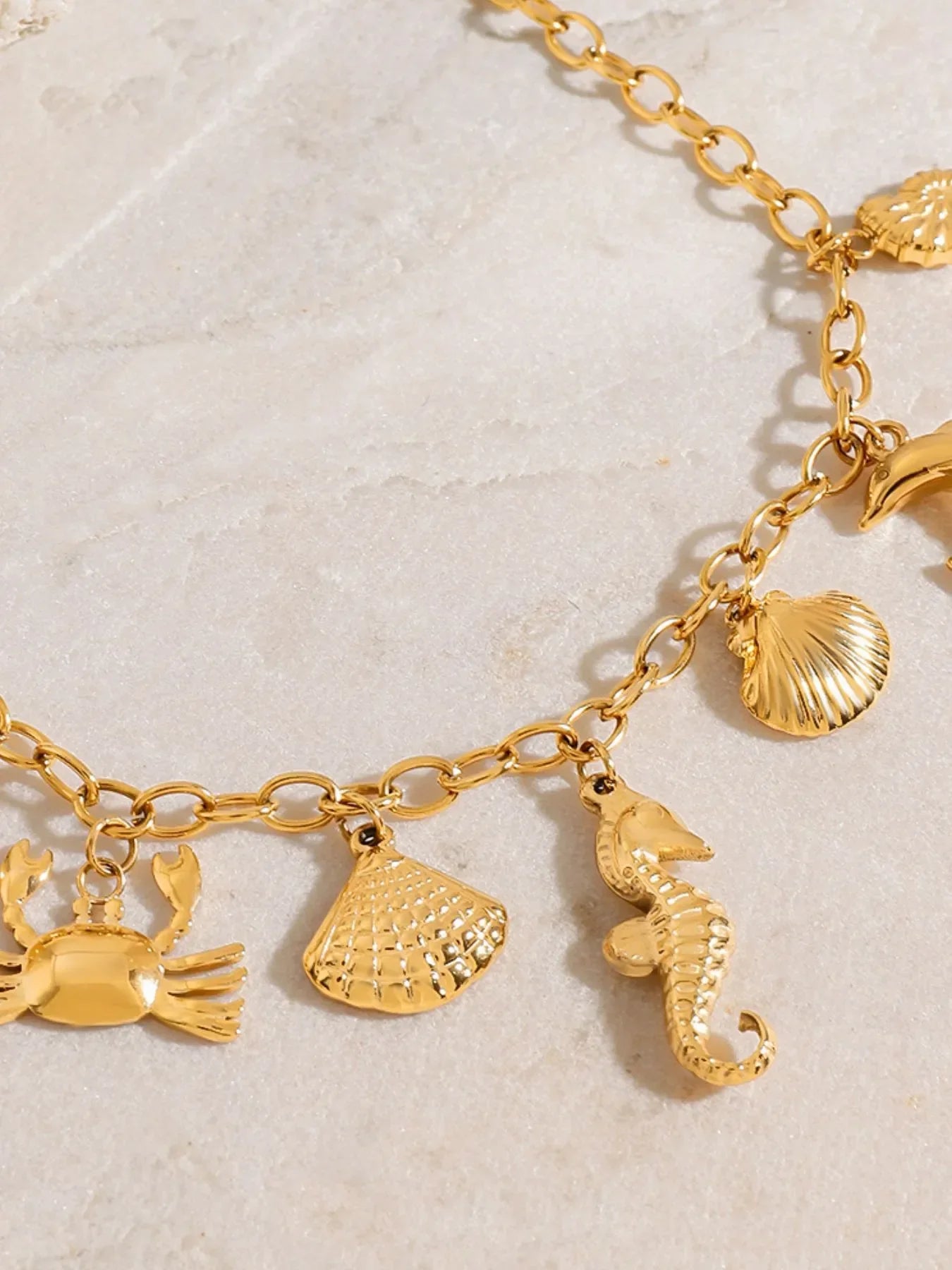 18K Gold-Plated Ocean Theme Necklace With Coastal Motif - Southern Shores Clothing