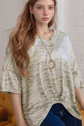 Leopard Print Half Sleeve V Neck Loose Fit T Shirt - Southern Shores Clothing