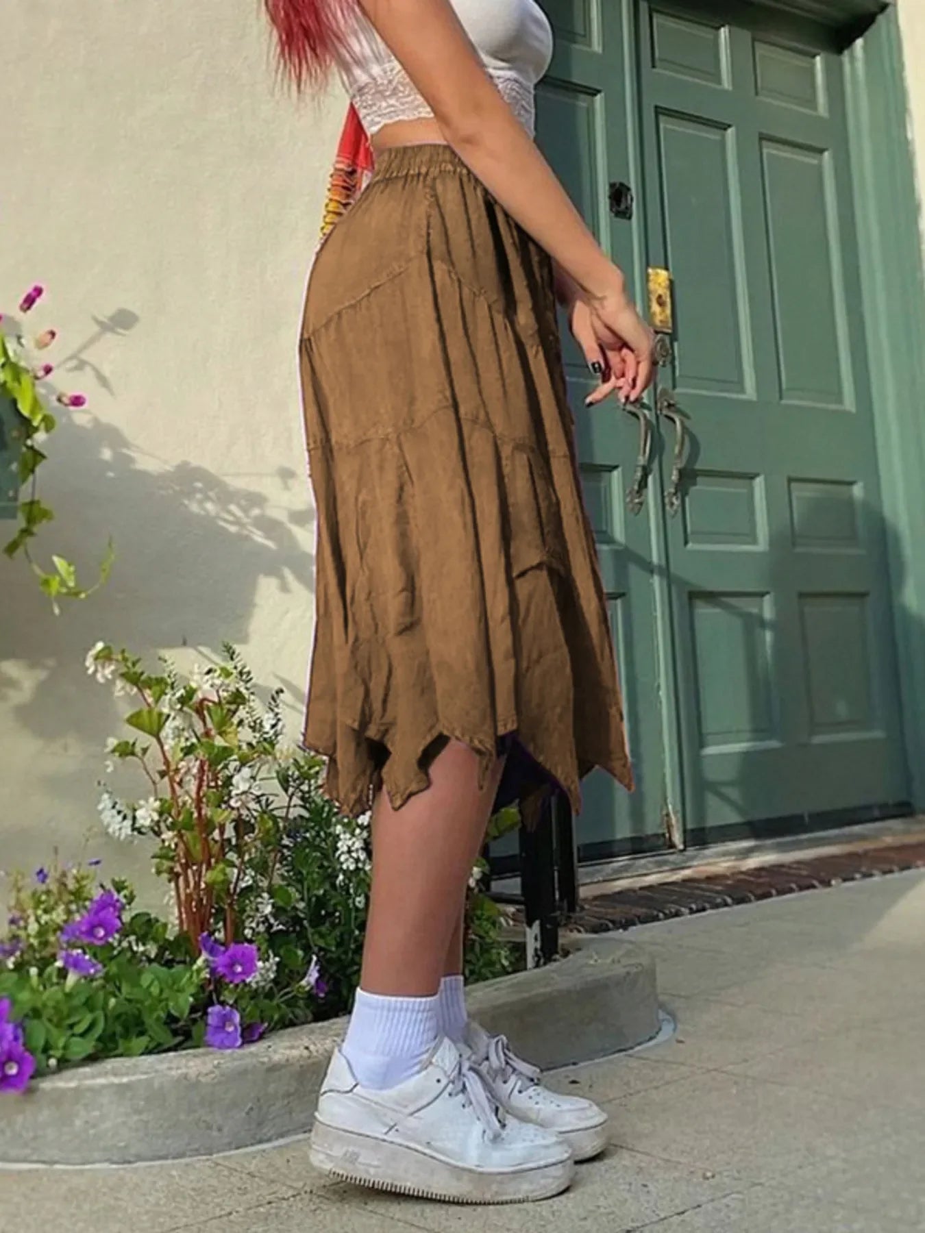 Asymmetrical Hem Midi Skirt With Drawstring Waist - Southern Shores Clothing