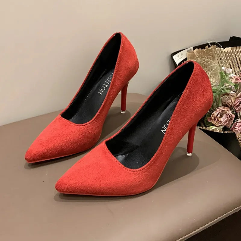 Point Toe Stiletto Pumps Suede Rubber High Heel - Southern Shores Clothing