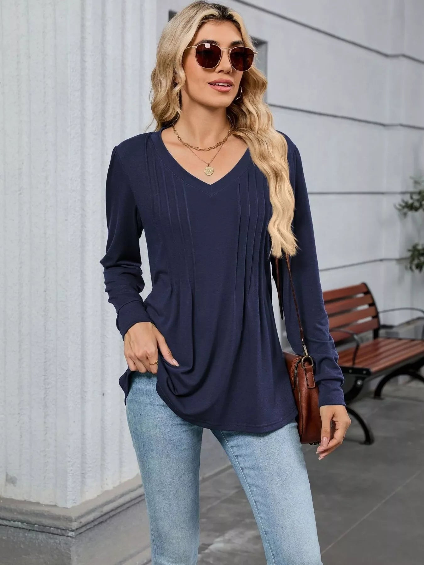 V-Neck Long Sleeve Relaxed Fit T-Shirt - Southern Shores Clothing