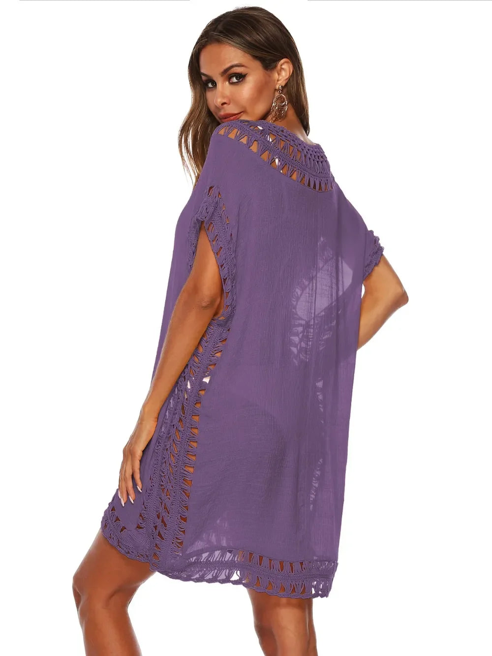 Cutout V-Neck Short Sleeve Cover-Up One Size - Southern Shores Clothing