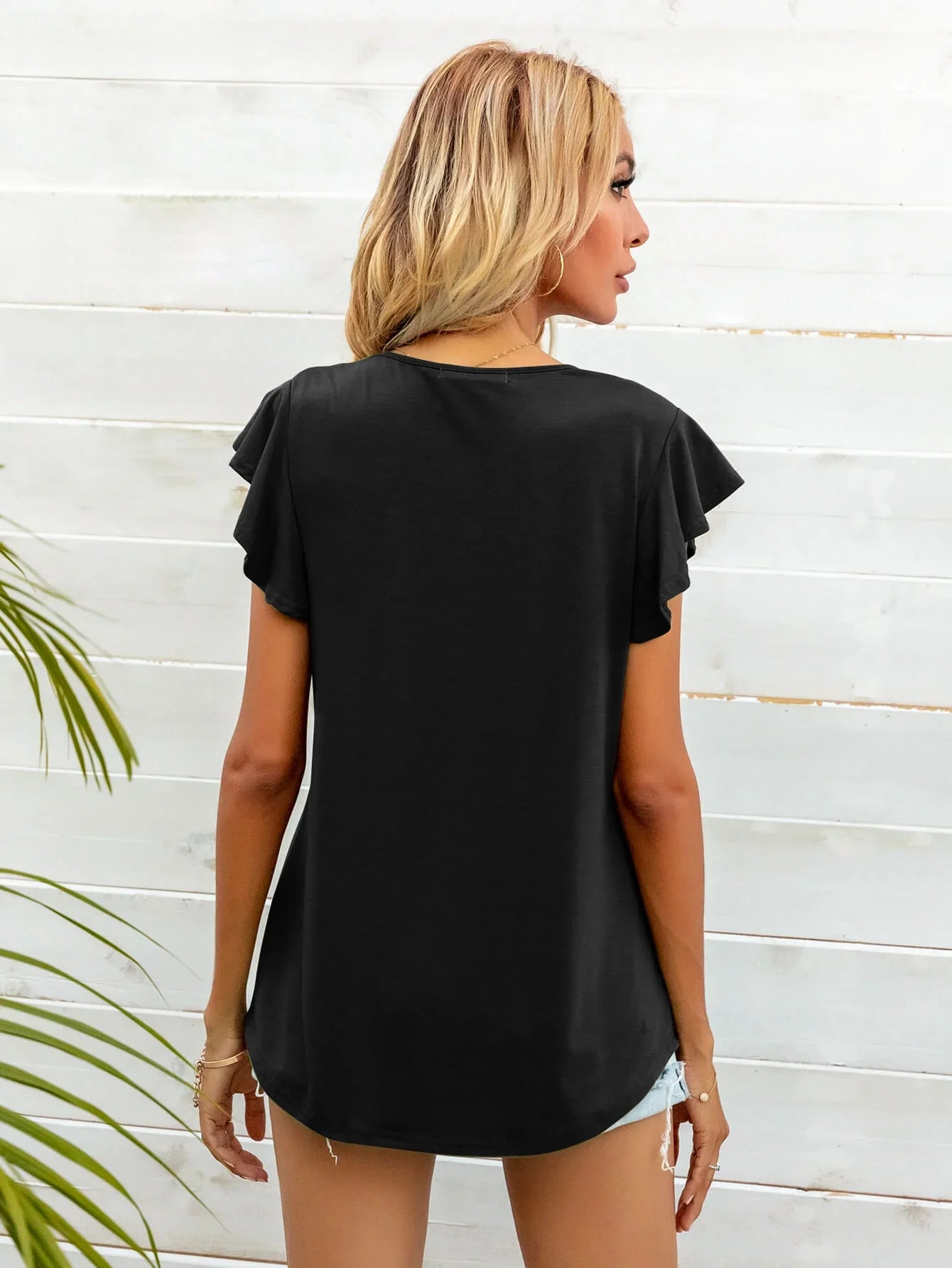 Round Neck Butterfly Sleeve Printed Stretch T Shirt - Southern Shores Clothing