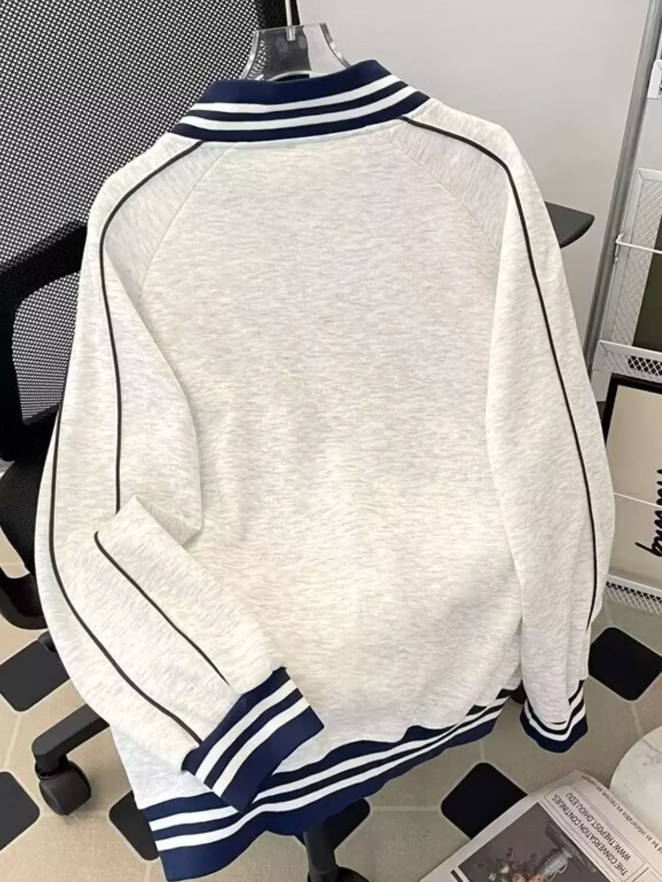 Plus Size Striped Zip-Up Sweatshirt With Polyester Blend