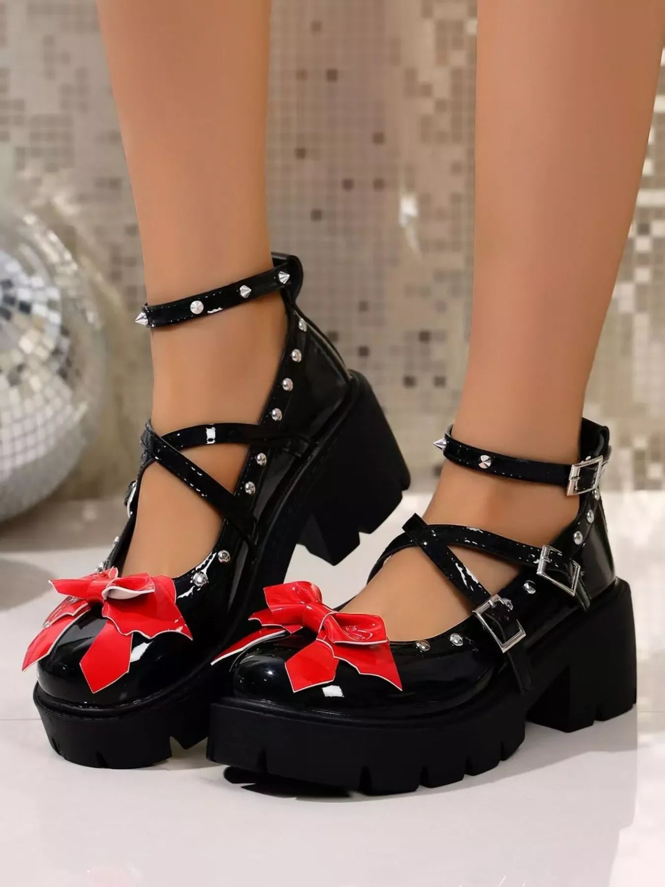 Bow Round Toe Block Heels Pumps Leather Classic - Southern Shores Clothing