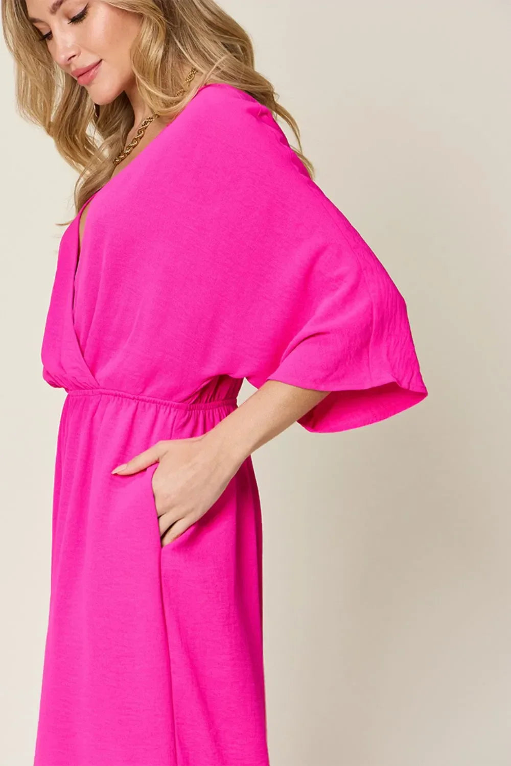 Surplice Wide-Leg Jumpsuit With Hidden Pockets - Southern Shores Clothing