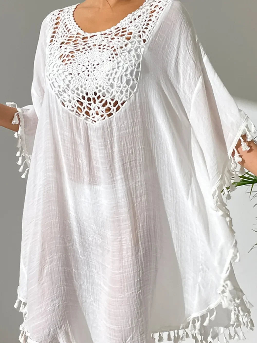 Tassel Cutout Scoop Neck Cover Up Dress One Size - Southern Shores Clothing