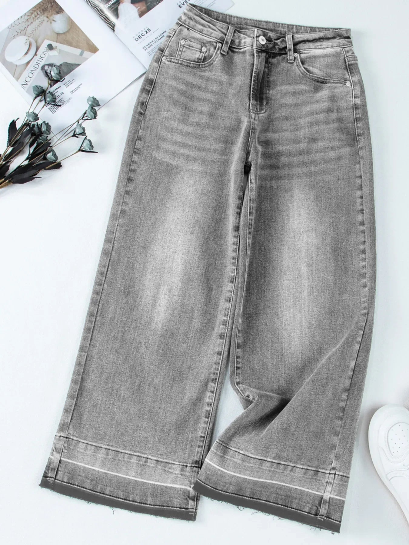Beachside High Waist Wide Leg Washed Denim Jeans - Southern Shores Clothing
