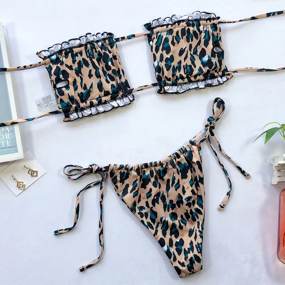 Frill Trim Ruched Bikini Set With Removable Padding - Southern Shores Clothing