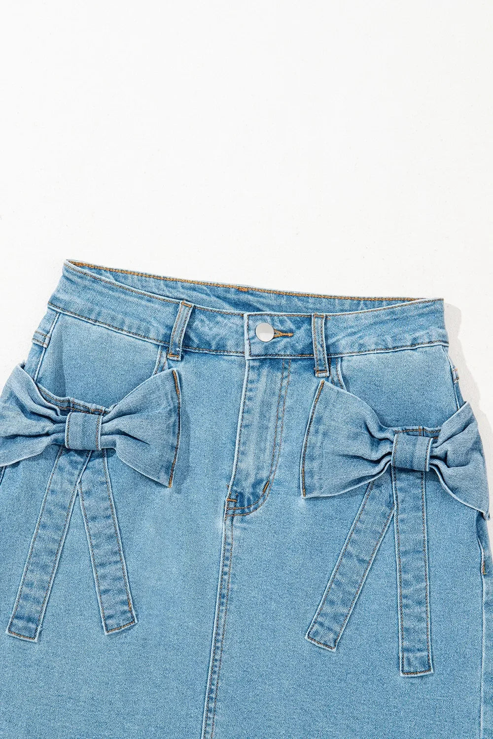 Acid Wash Bowknot Details High Waist Denim Skirt - Southern Shores Clothing