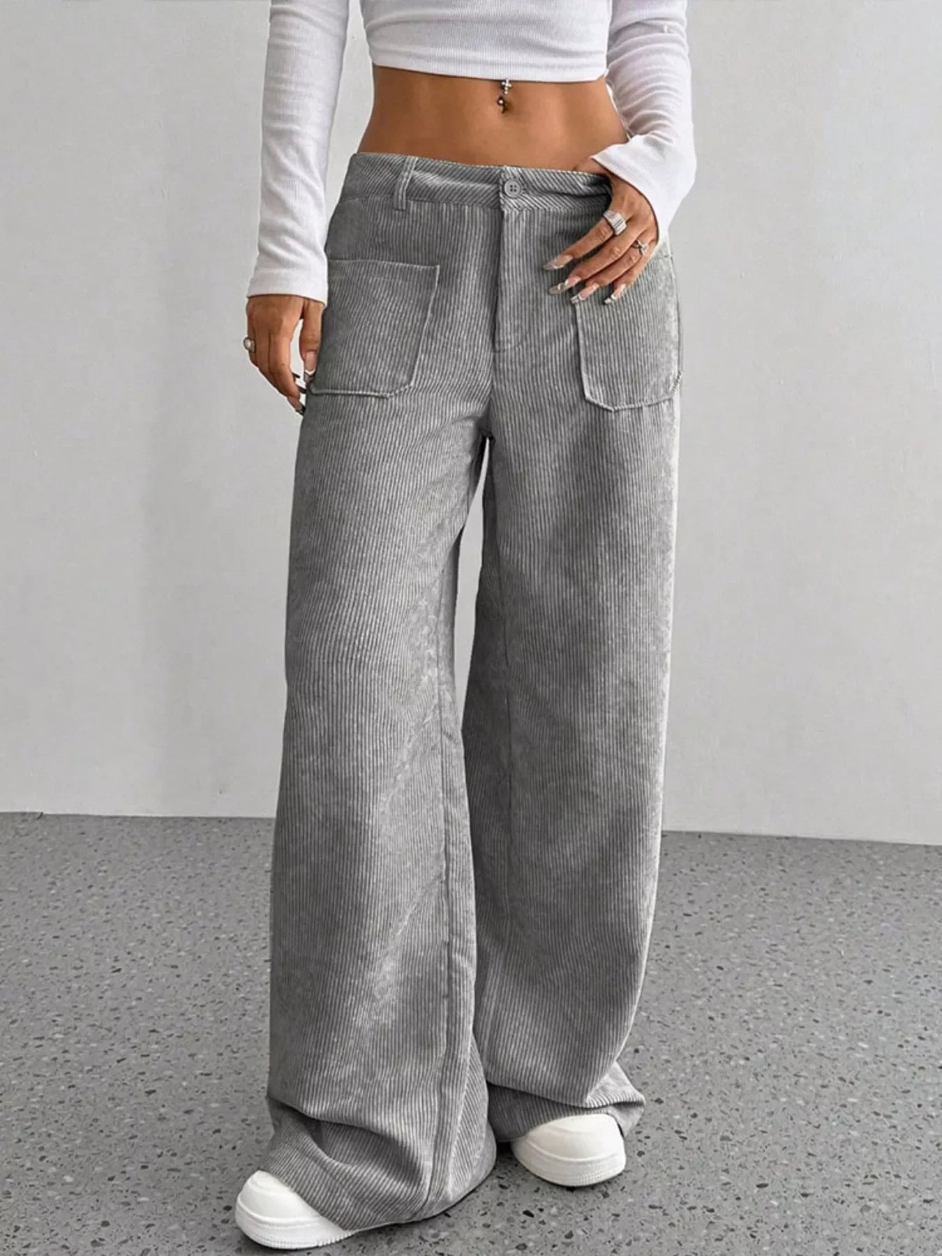 Wide Leg Corduroy Pants With Pockets And Relaxed Fit - Southern Shores Clothing