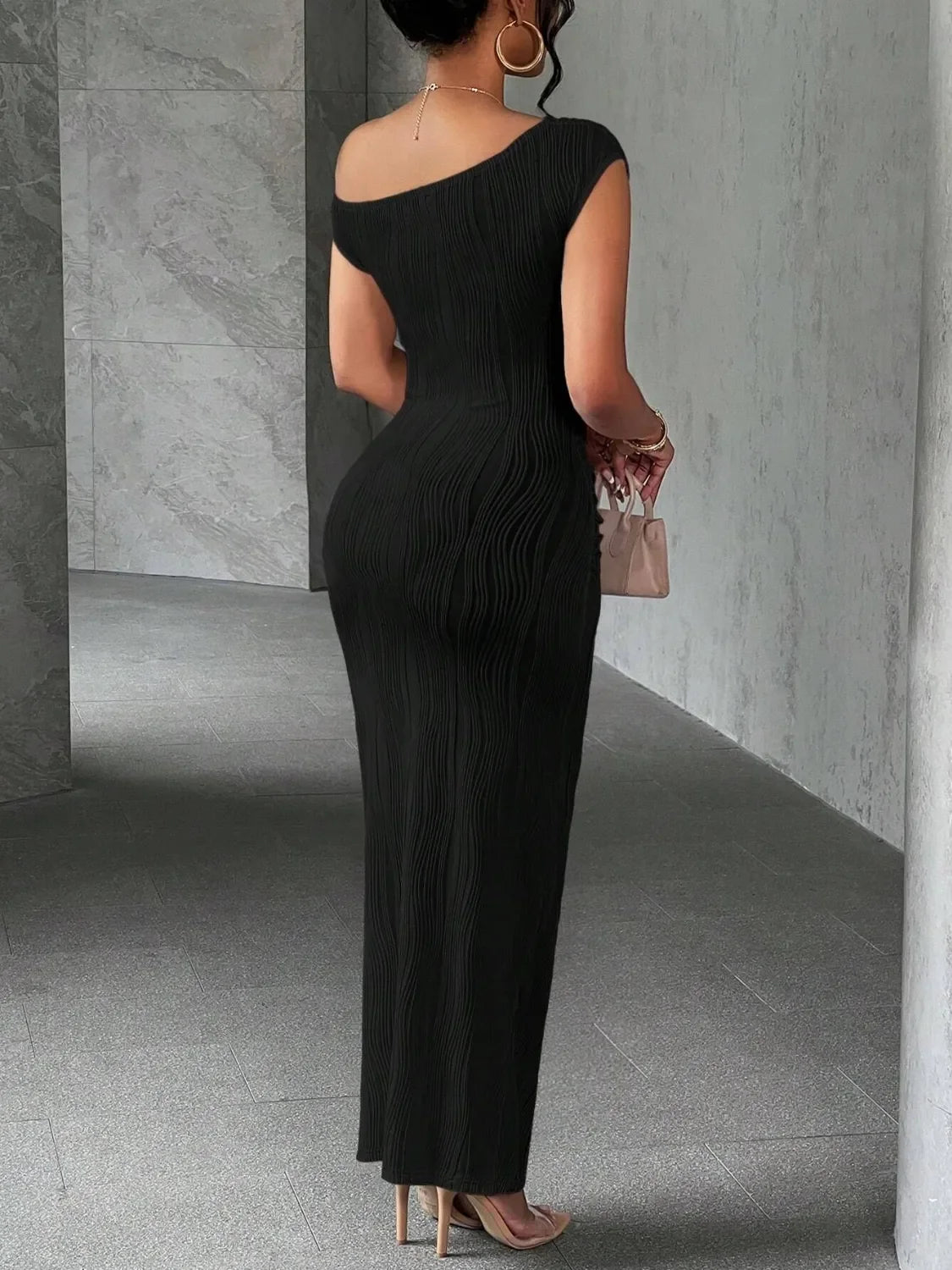 Textured Single Shoulder Maxi Dress For Coastal Style - Southern Shores Clothing