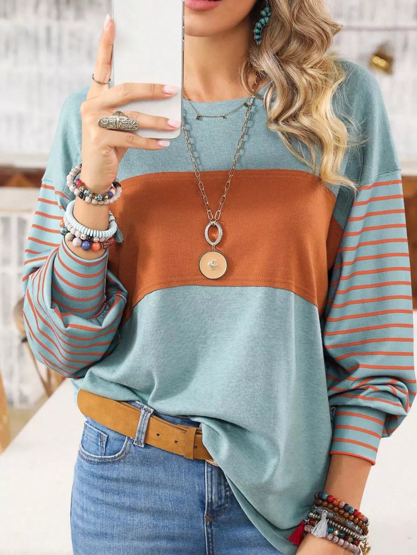 Striped Color Block Long Sleeve T-Shirt - Southern Shores Clothing