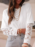 Lace Insert Long Sleeve Drop Shoulder Tee With Stretch - Southern Shores Clothing