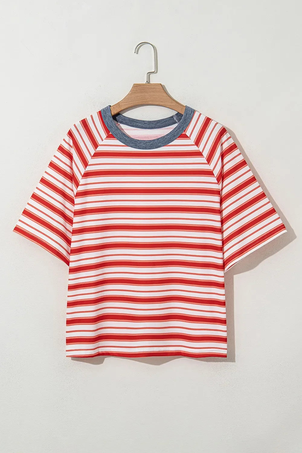 Stripe Print Contrast Collar Raglan Sleeve T Shirt - Southern Shores Clothing