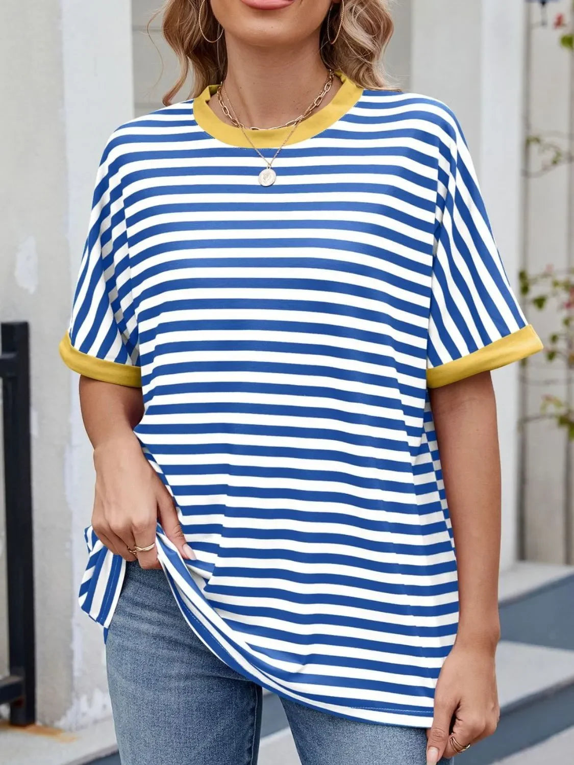 Striped Round Neck Half Sleeve T-Shirt - Southern Shores Clothing