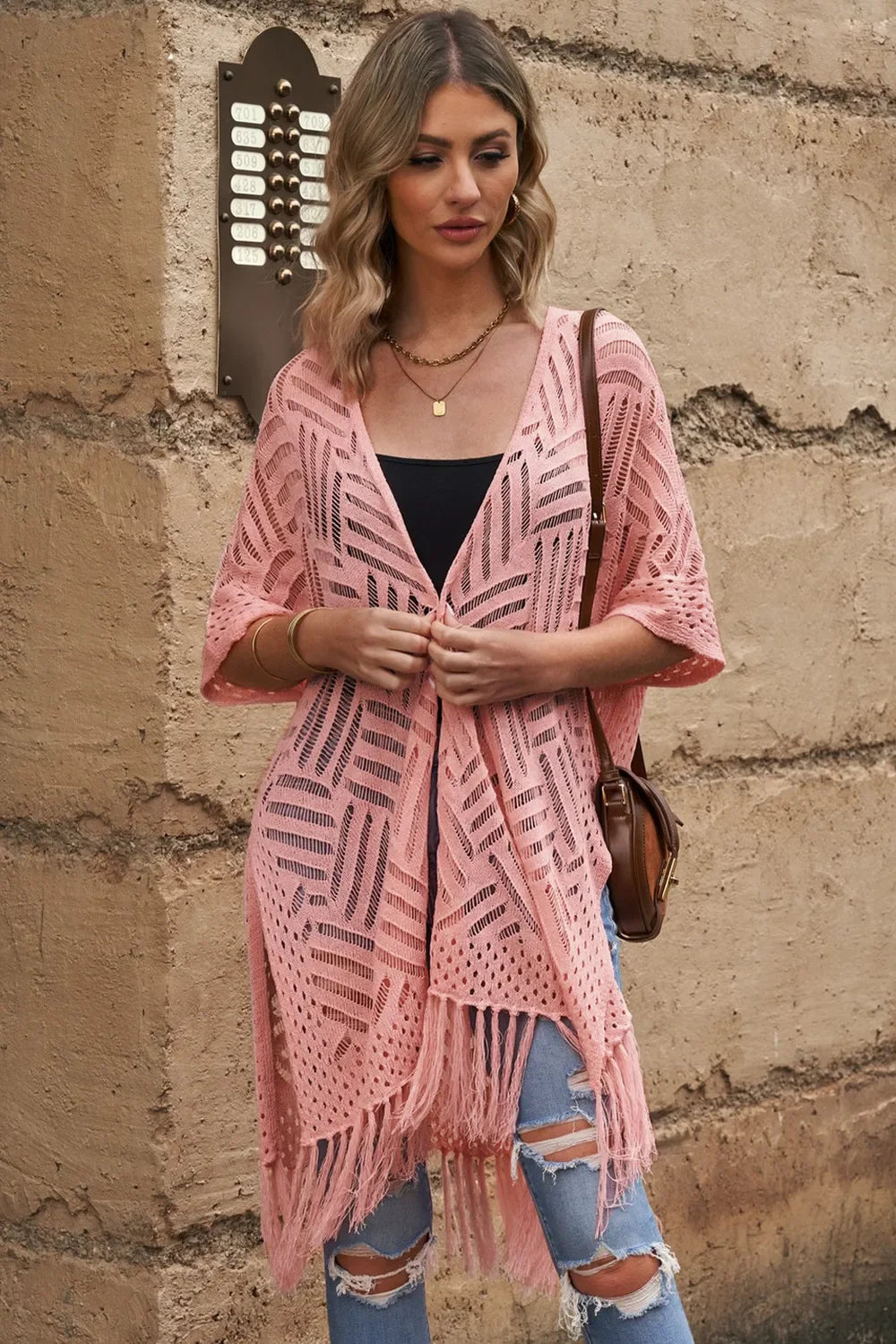 Lightweight Openwork Fringed Cardigan With Open Front - Southern Shores Clothing