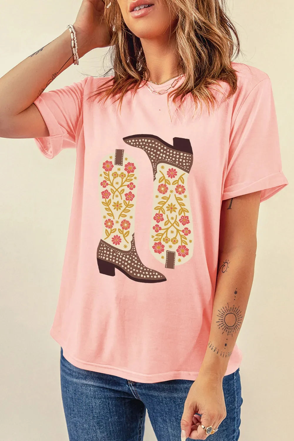 Boot Graphic Round Neck Short Sleeve T Shirt - Southern Shores Clothing