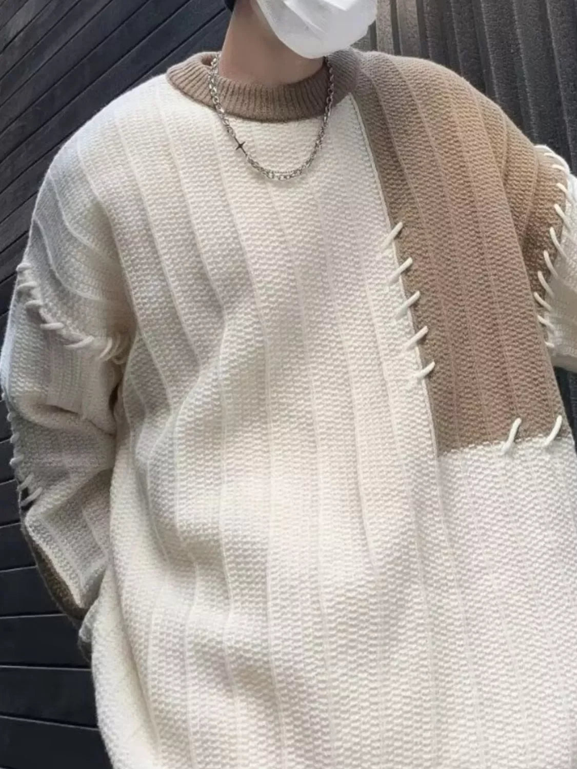 Block Oversized Knit Sweater Polyester Spandex Blend Coastal - Southern Shores Clothing