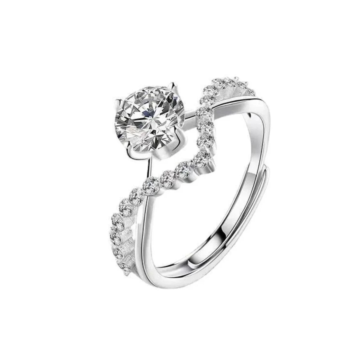 Elegant Moissanite Ring In Sterling Silver With Pave Band - Southern Shores Clothing
