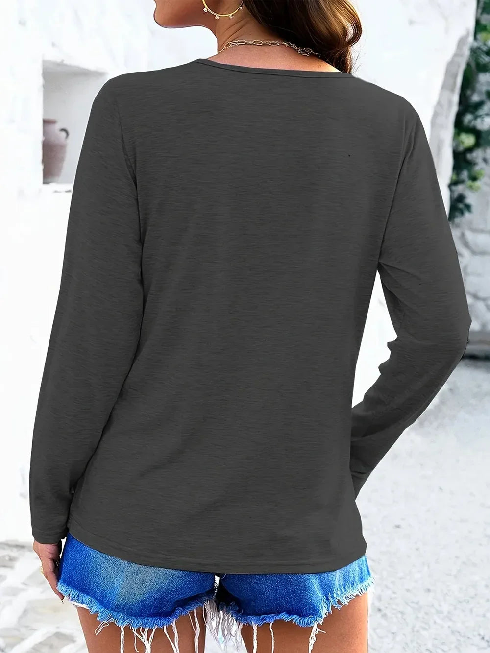 Crisscross V-Neck Long Sleeve T-Shirt - Southern Shores Clothing