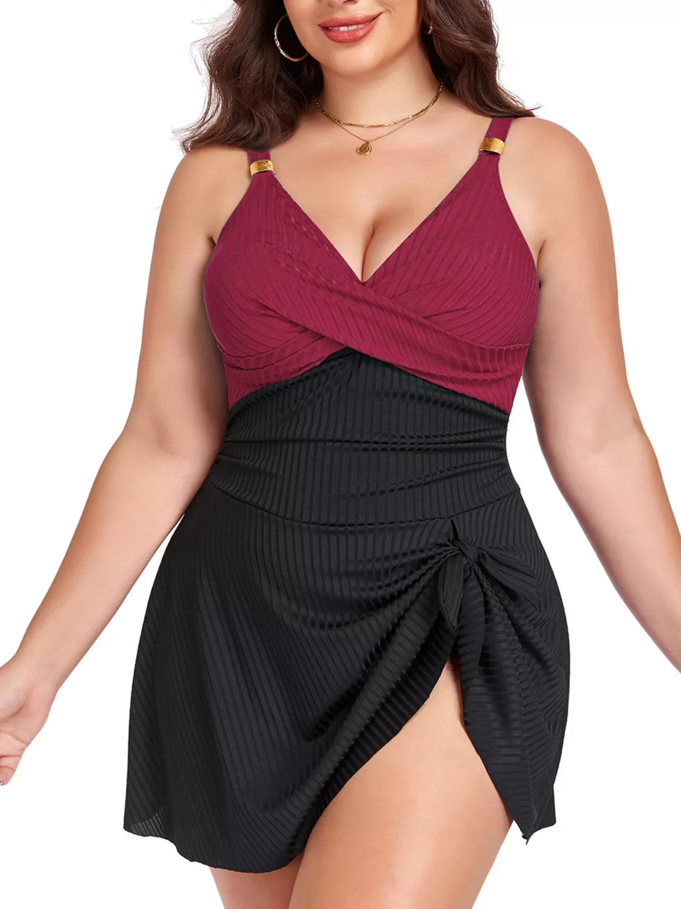 Plus Ruched One Piece Swim Dress With Removable Padding - Southern Shores Clothing