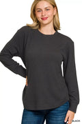Plus Size Raised Rib Round Neck Long Sleeve Top - Southern Shores Clothing