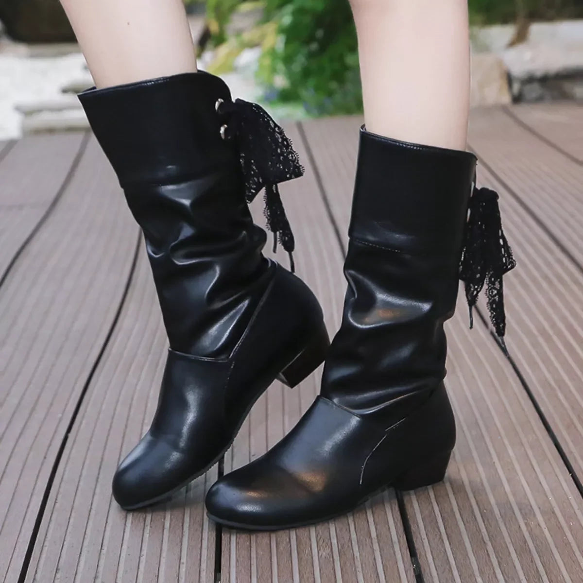 Chic Round Toe Block Heels Ankle Boots Classic