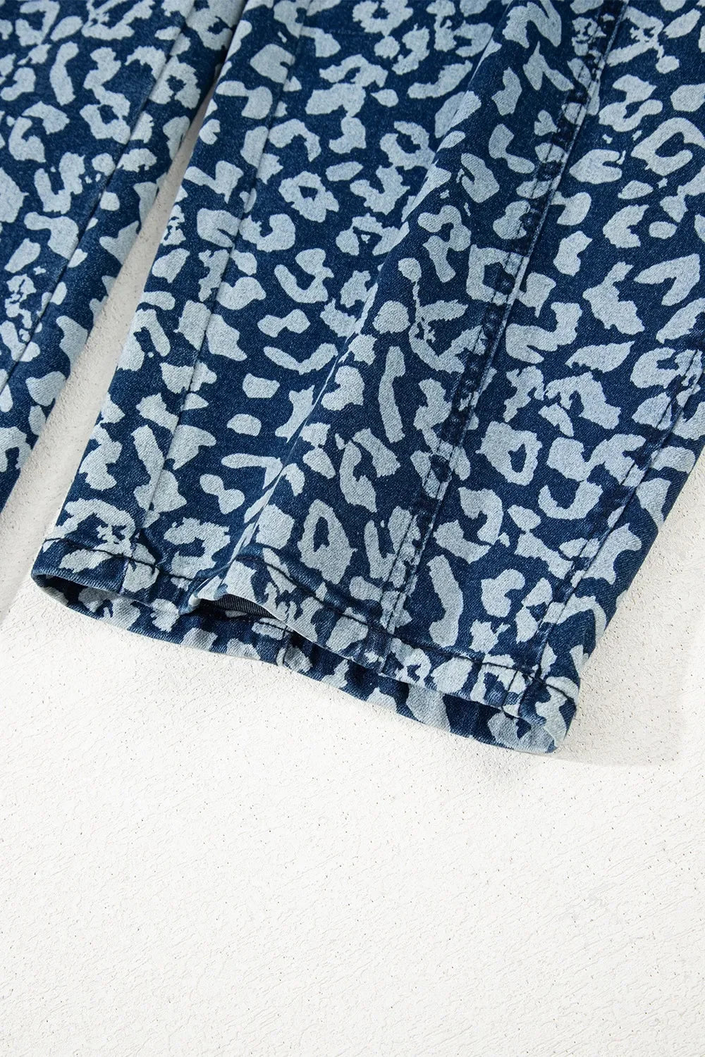 Leopard Print Denim Wide Leg Jeans With Drawstring Waist - Southern Shores Clothing