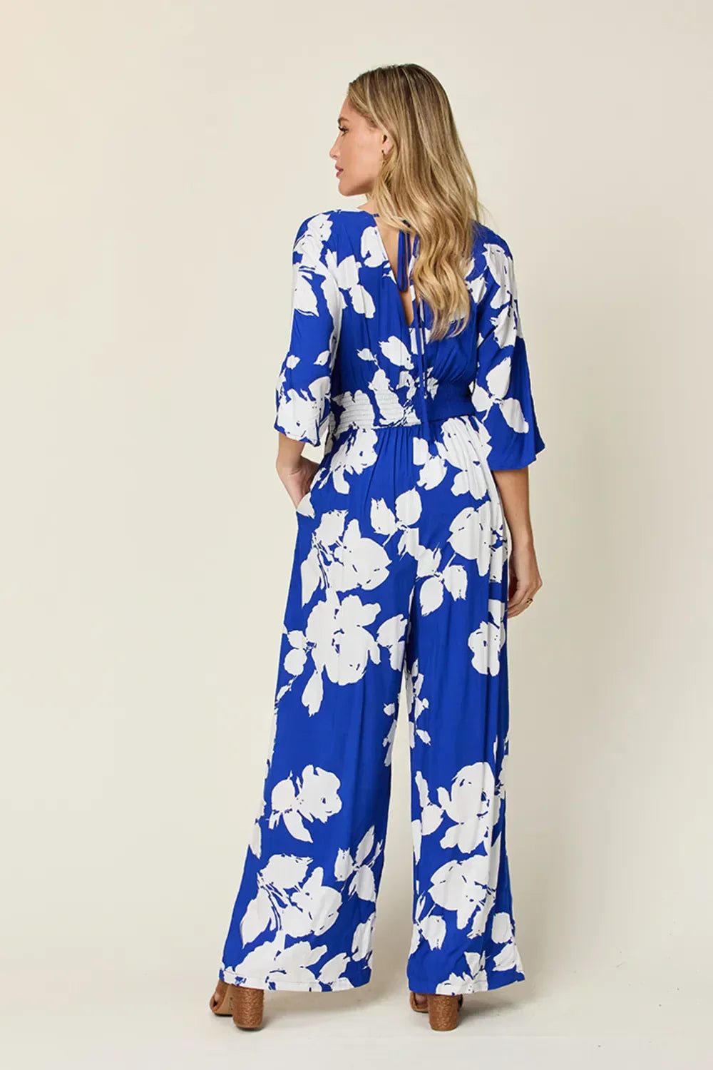 Printed Tie-Back Wide-Leg Jumpsuit With Tie Detail