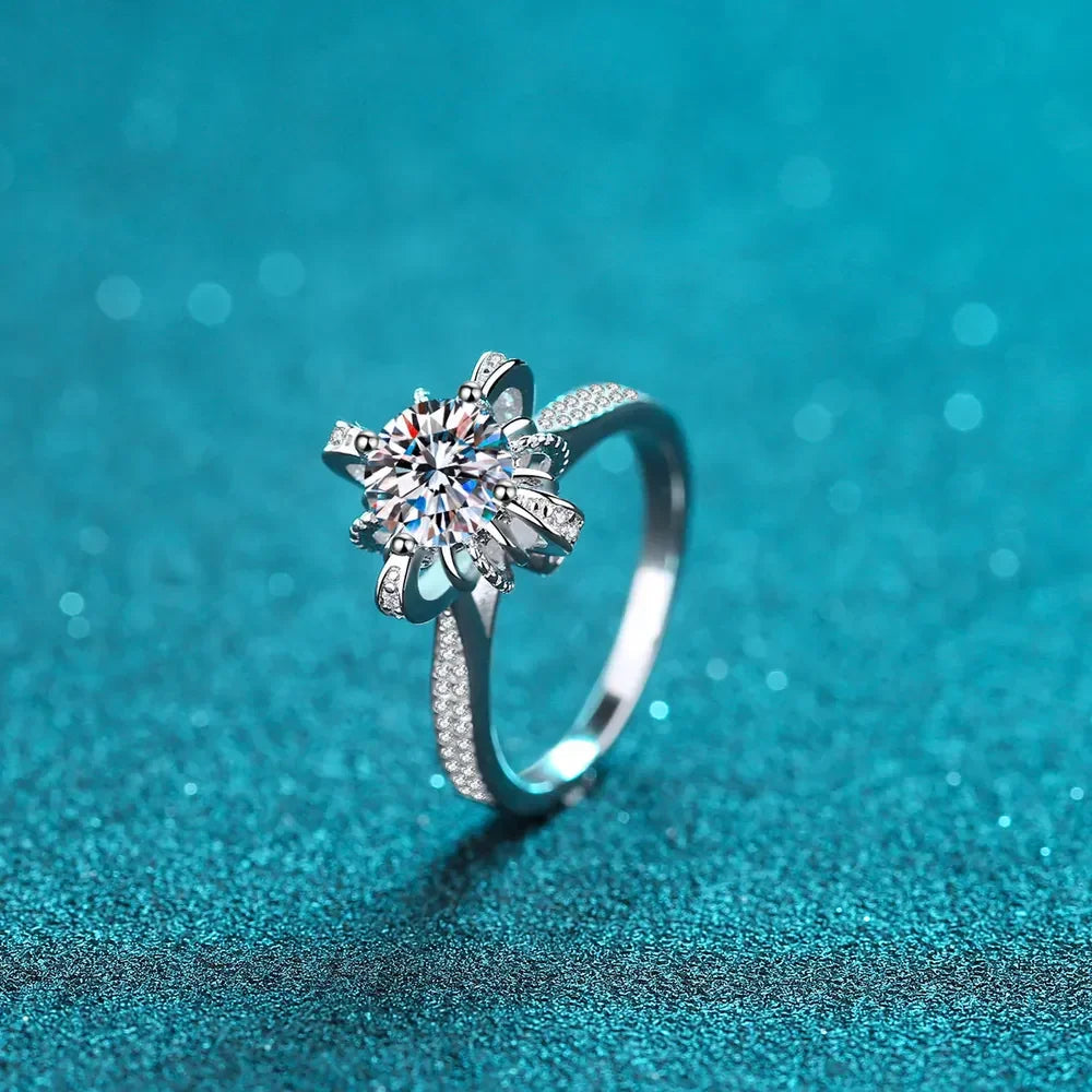 1 Carat Moissanite Sterling Silver Ring With Pave Detailing - Southern Shores Clothing