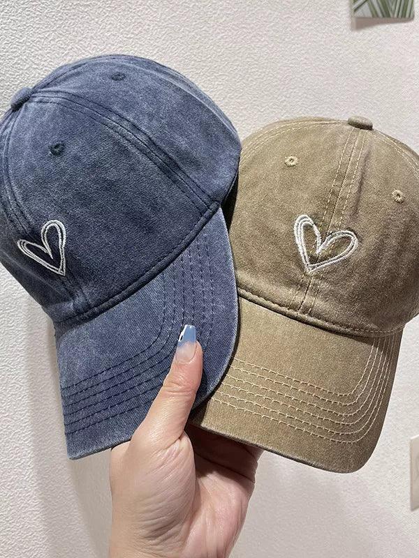 Washed Heart Embroidered Baseball Cap One Size - Southern Shores Clothing
