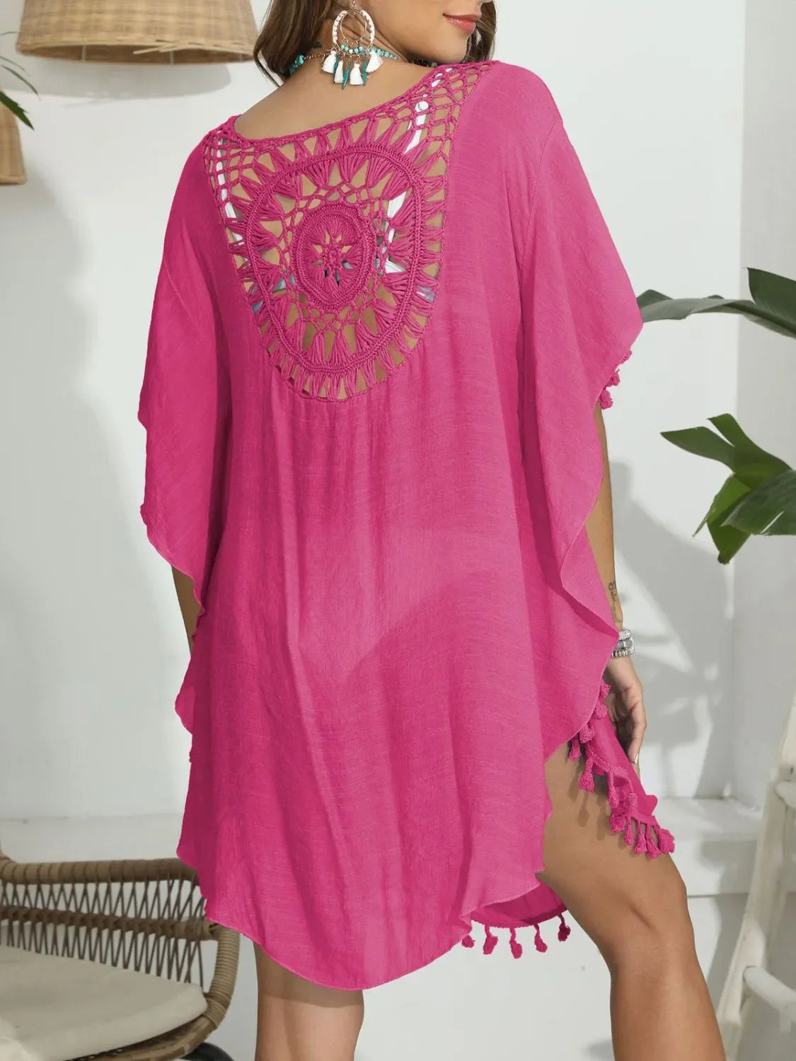 Tassel Crochet Round Neck Cover Up - Southern Shores Clothing